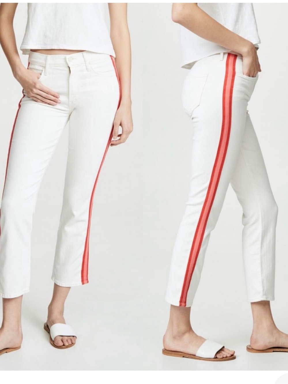 MOTHER The Mid Rise Dazzler Crop in Whipping The Cream Pink Racer